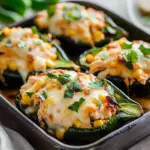 Cheesy Chicken and Corn Stuffed Poblano Peppers